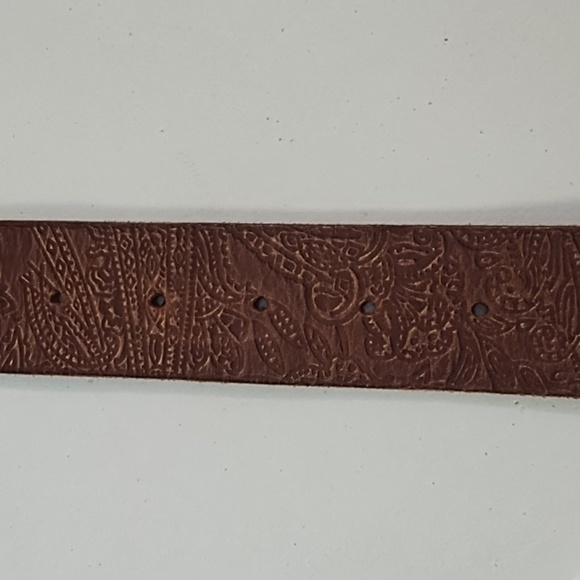 Brown Tooled Leather Belt with Coppery Metal Buckle With Rhinstones - Picture 4 of 13